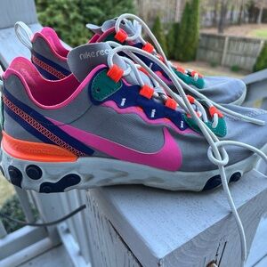 Nike react Grey Sneakers with Hot Pink & Orange Accents
